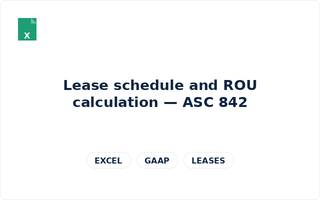 Preview of Lease schedule and ROU calculation — ASC 842 (Excel)
